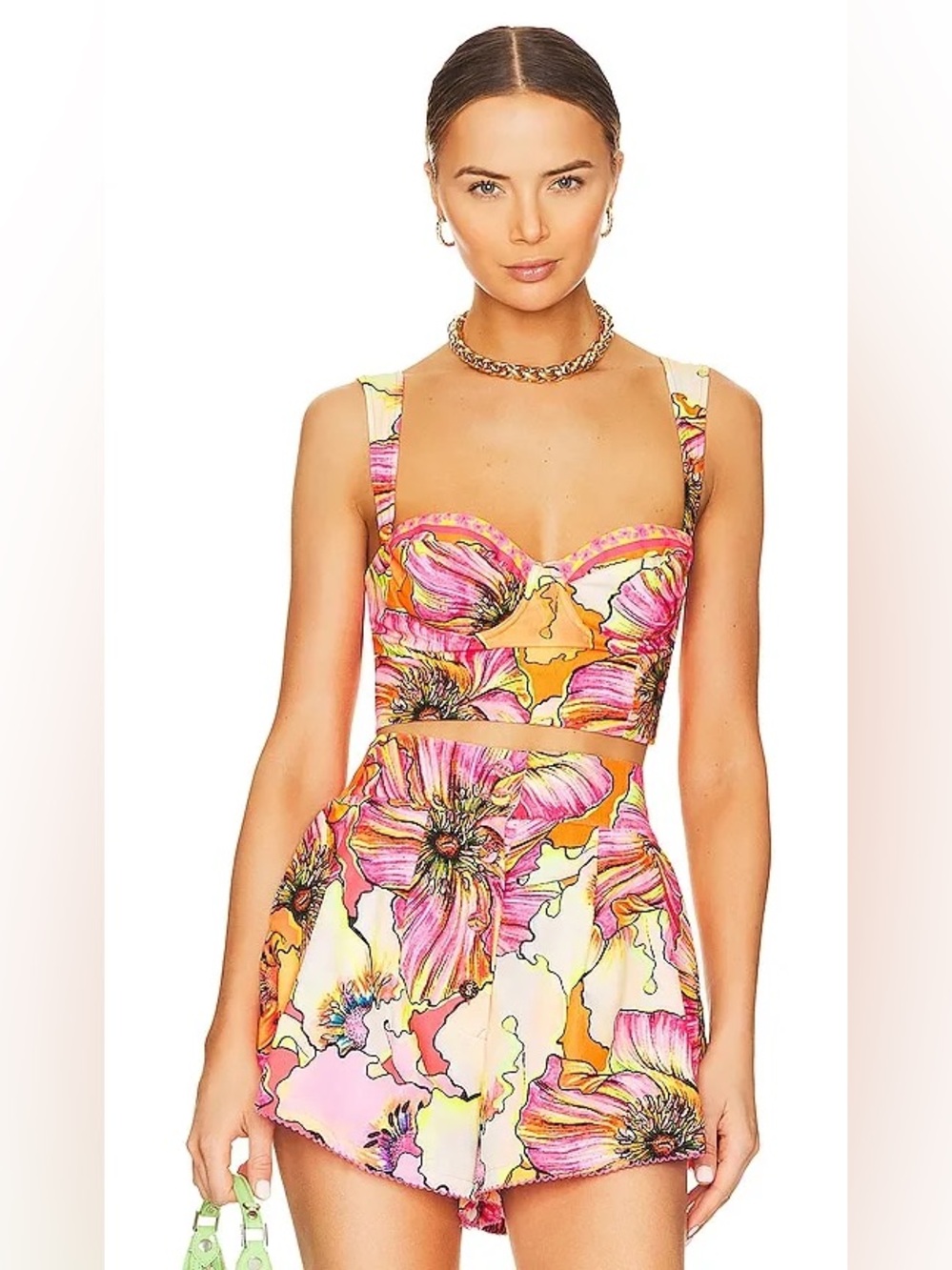 Agua Bendita Pink, Yellow and Orange Floral Crop Top